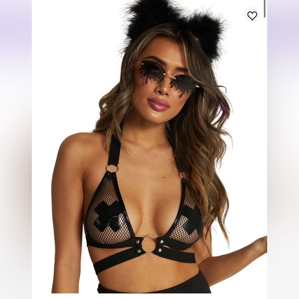 New rave Blow Ur Mind Fishnet O-Ring Bondage Halter Top